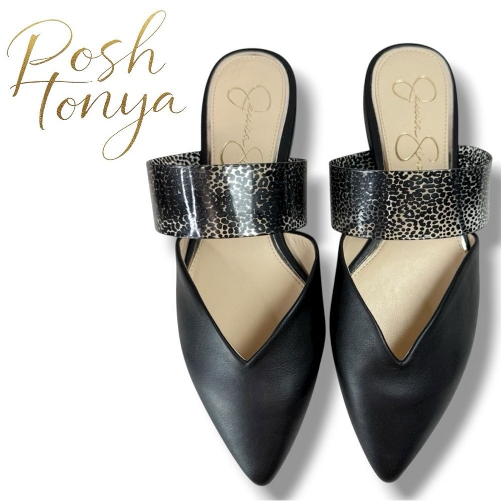 NEW Jessica Simpson Lujane Pointed Toe Mule Flats Black Size 7.5 Chic